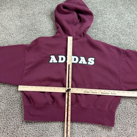 Adidas Trefoil Hoodie Womens Medium Burgundy Red Logo Play Cropped Sweatshirt * - Picture 10 of 13